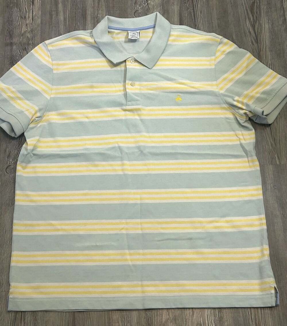 Brooks Brothers 1818 Performance Polo Slim Fit XXL Blue Yellow Striped Cotton